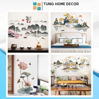 Decal dán tường hàn quốc trang trí phòng ngủ TUNG DECOR Hình Lá Hoa Sen KT 60x90cm