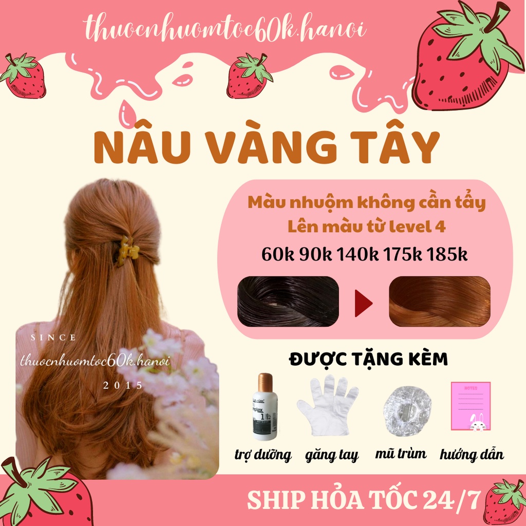 Thuốc nhuộm tóc màu Nâu Vàng/Nâu Vàng Nhạt kèm oxy trợ dưỡng găng tay