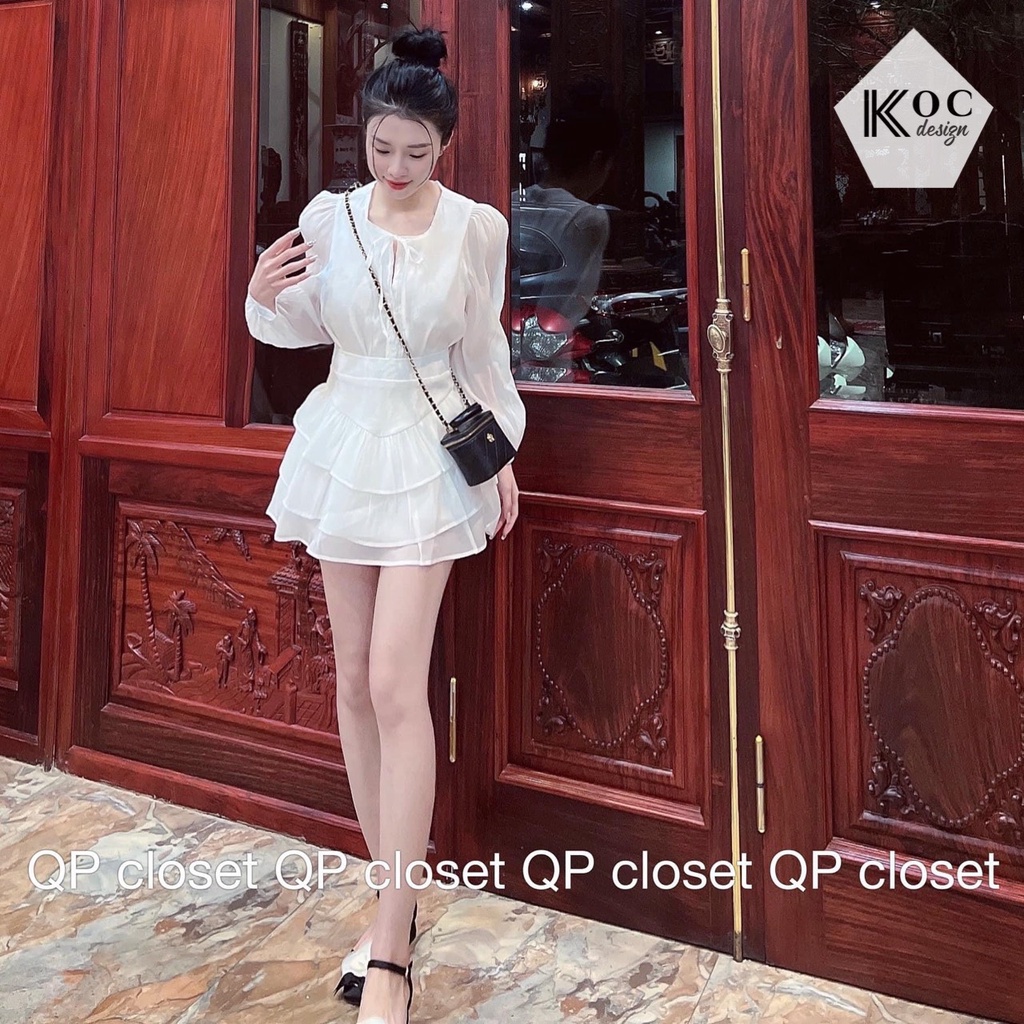 Set áo tơ nhũ cổ nơ mix chân váy
