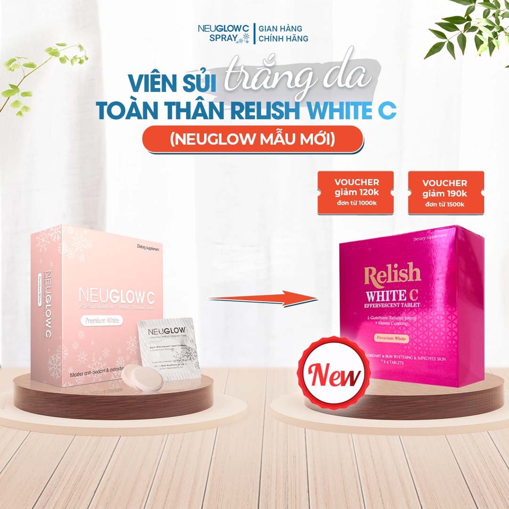 Viên sủi trắng da NEUGLOW RELISH WHITE C trắng da toàn thân, giảm nám, mờ tàn nhang