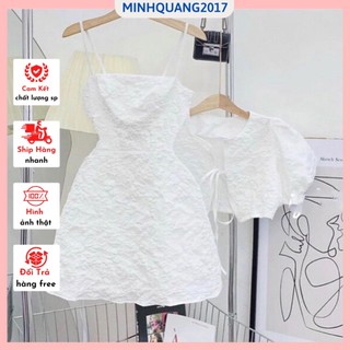Sét Đầm 2 Dây Xốp Dáng Xoè Kèm Áo Khoác Ngoài Sang Chảnh Đẹp Nhẹ Nhàng