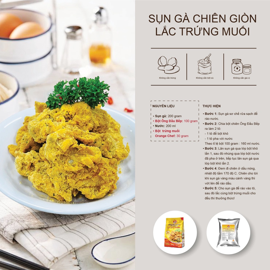 Bột chiên gà giòn Ông Đầu Bếp Orange Chef | Túi 500g - Nguyên liệu nhập khẩu Malaysia