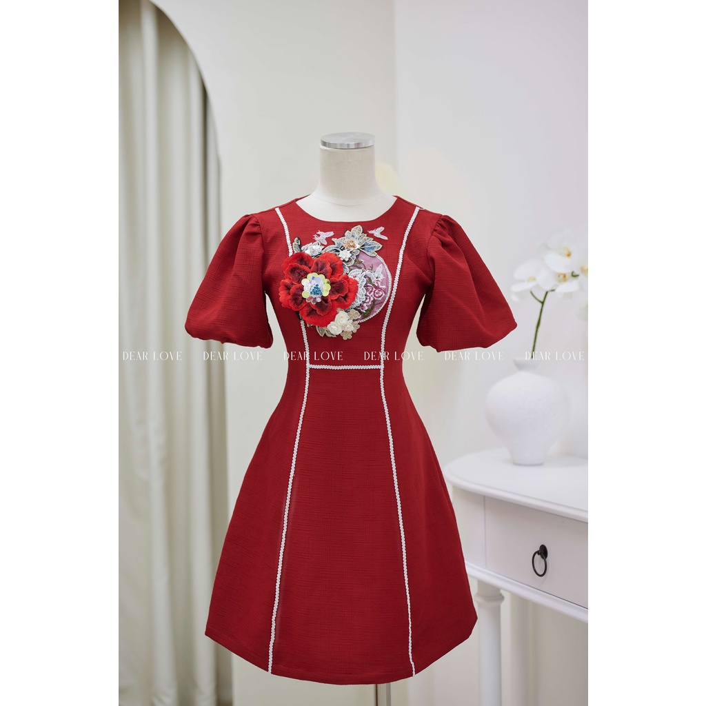 Đầm Nữ Dear Love Thêu Hoa Nổi Tay Bồng | Jasmi Dress