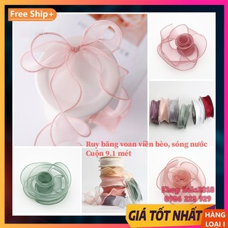 (Cuộn 9 mét) Ruy băng voan viền bèo sóng nước bản rộng 4cm