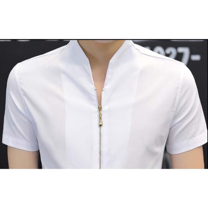 h Áo sơ mi nam, Áo sơ mi cộc tay Cổ tàu phối khóa,Thiết kế độc đáo,  Mã N19 . | BigBuy360 - bigbuy360.vn