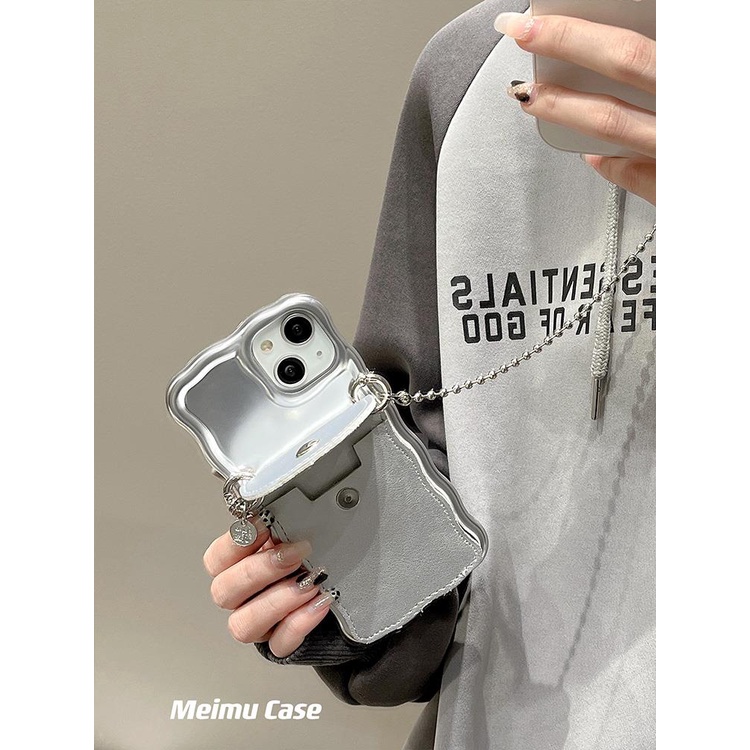 Ốp Điện Thoại Dạng Túi Đeo Chéo Có Ngăn Đựng Thẻ Màu Bạc Cho iphone14promax 13 13prom