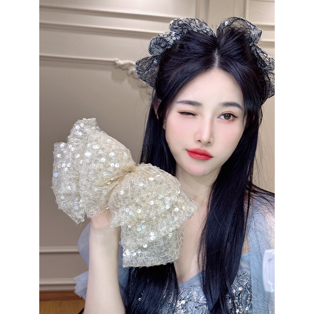 Kẹp Tóc Nơ Vải Họa Tiết Vảy Cá Xinh Xắn Thời Trang Cao Cấp