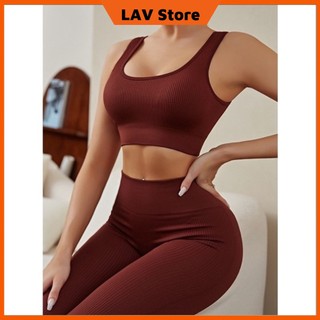 Set Botte Dệt Tăm Bra Quần Dài Tập Gym Yoga