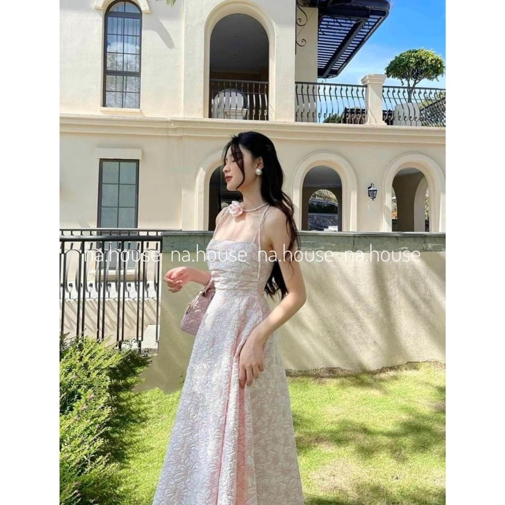 ĐẦM HỒNG MIDI HAI DÂY ĐI CHƠI ĐI TIỆC NAHOUSE VÁY GẤM XỐP 2S DÁNG DÀI KÈM CHOKER HOA THIẾT KẾ ĐẸP VÀ SANG TRỌNG