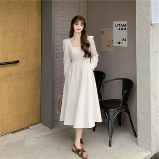 Đầm cổ vuông basic tay dài 2 màu (kèm hình thật)
