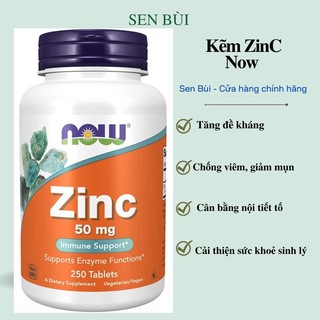 Viên uống Kẽm Now Zinc 50mg tăng đề kháng, hỗ trợ sức khoẻ