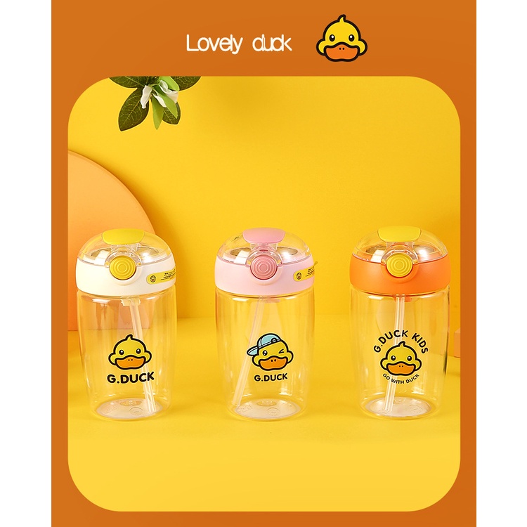 Bình Nước Ống Hút Trong Suốt Cho Bé Đi Học Đi Chơi Tiện Lợi Dung Tích 400ML G.Dụck Kids