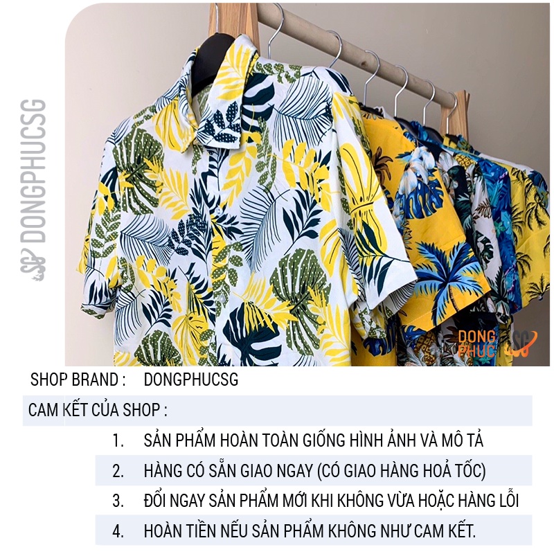 Đồ đi biển nam nữ set gồm áo quần hoạ tiết hoa lá nổi bật chất vải Kate Thái dày dặn | DONGPHUCSG