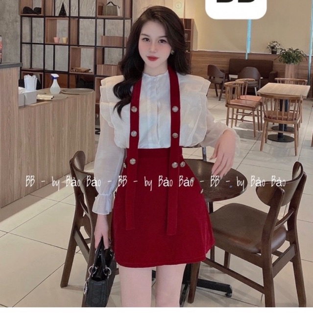 Áo sơ mi trắng 2 dây mix chân váy sang chảnh hàng loại 1