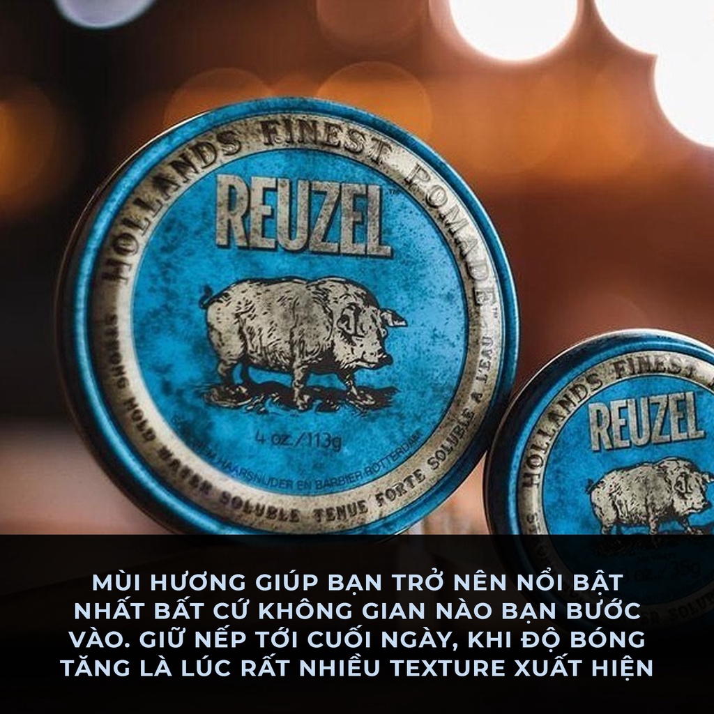 Sáp vuốt tóc Reuzel Blue Pomade - Pomade Gốc nước nếp mạnh, khả năng làm nổi bật Texture tốt - 35gr / 113gr / 340gr