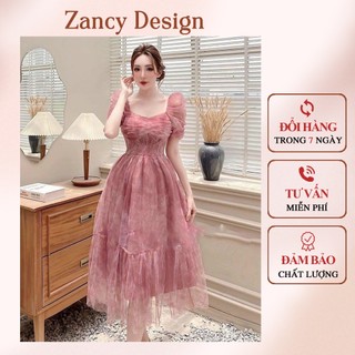 Đầm lưới xòe tay phồng dáng dài có mút ngực, váy nữ công chúa đi tiệc đi chơi Zancy DLUOIP006