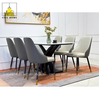 Bộ bàn ăn 6 ghế sheraton, bàn ăn mặt đá chống ố chống xước nhập khẩu cini home
