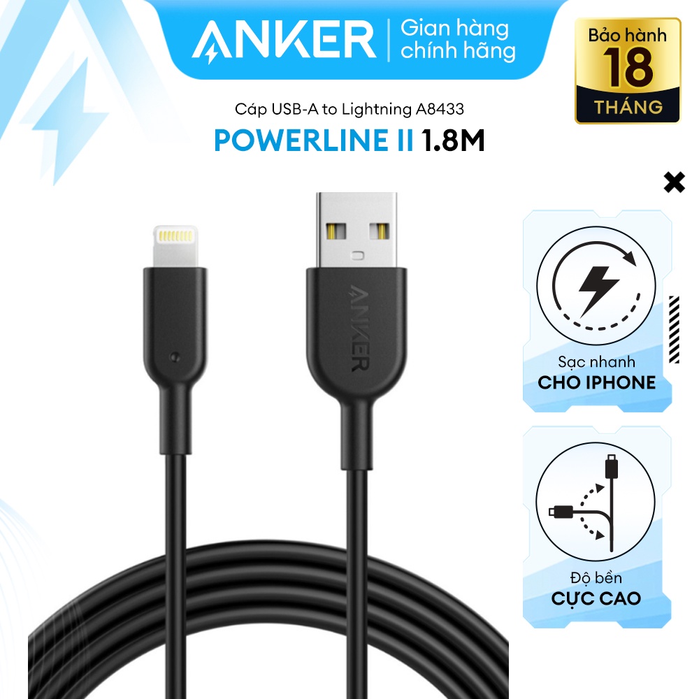 Cáp sạc ANKER Powerline II Lightning - Dài 1.8m - A8433