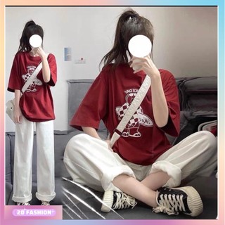 Set bộ quần áo nữ áo thun form rộng và quần vải kaki kiểu dáng học sinh trẻ trung, năng động