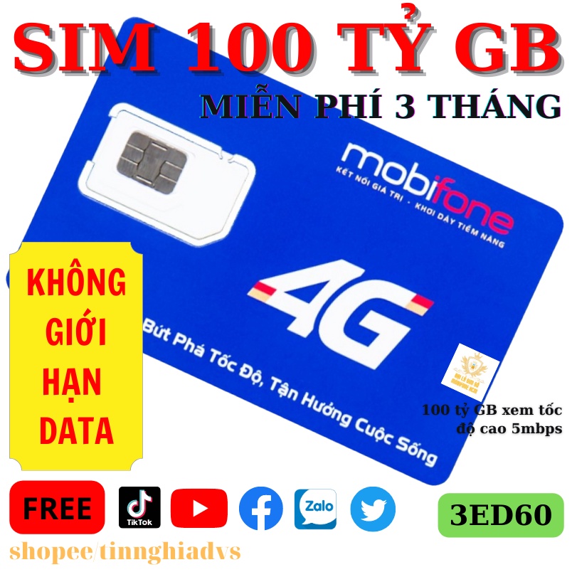 Sim Mobifone 4G gói 3ED60 không giới hạn dung lượng