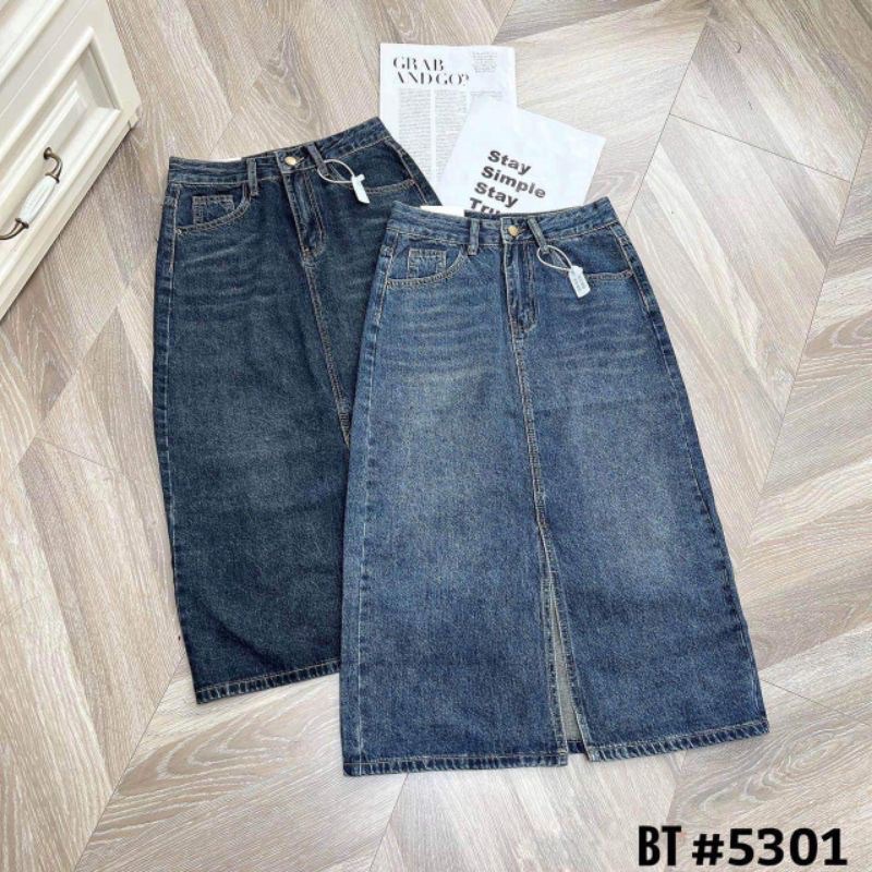 CHÂN VÁY JEANS DÁNG DÀI XẺ TRƯỚC HÀNG QCL1 MS27881