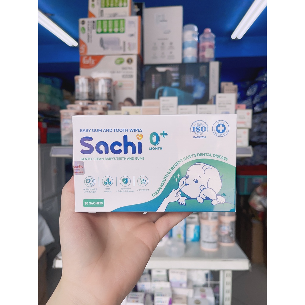 Gạc rơ lưỡi, vệ sinh răng miệng Sachi cho bé từ sơ sinh - Hộp 30 gói