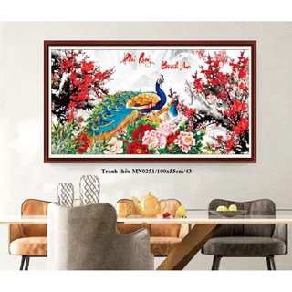 Tranh thêu kín phú quý bình an KT:100x55cm,tranh chưa thêu và chưa khung