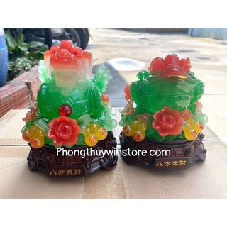 Cặp đôi tỳ hưu cóc nghậm tiền phong thuỷ xanh ngọc 19cm