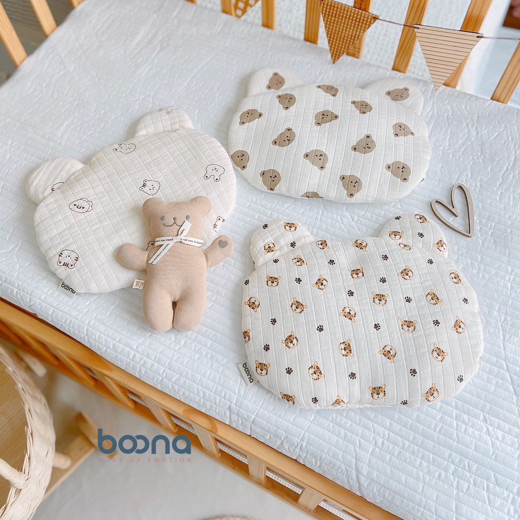Gối Xô Muslin Boona Hình Gấu Thỏ Ruột Bông Organic Mềm Mịn Cho Bé Từ Sơ Sinh