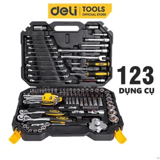 Bộ dụng cụ sửa chữa ô tô, xe máy đa năng deli 123 chi tiết - chất liệu cao cấp chống mòn, gỉ -đầy đủ phụ kiện - dl7461