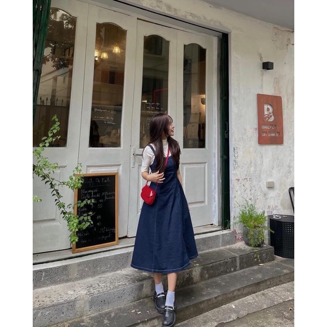Yếm jean denim xanh