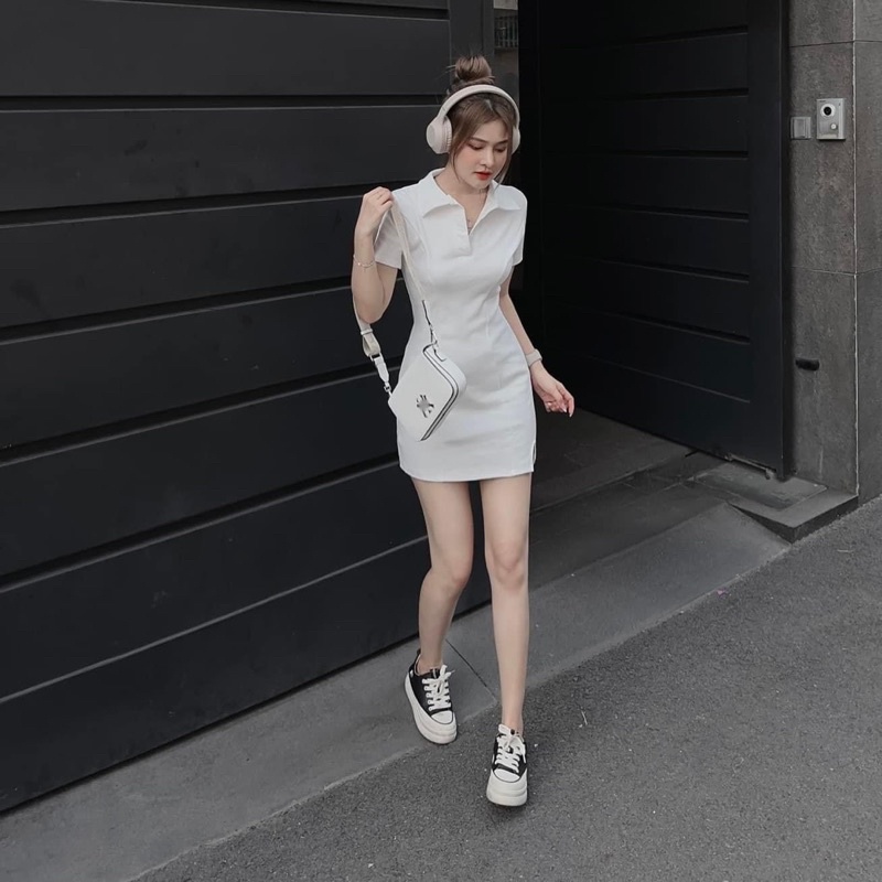 ĐẦM POLO XẺ ĐÙI 2 MÀU