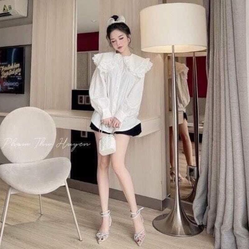 Áo sơ mi cổ bèo 2 tầng tay bo chun ,sơ mi bánh bèo dài tay bo chun phong cách ulzzang hàn quốc ANIESHOP688