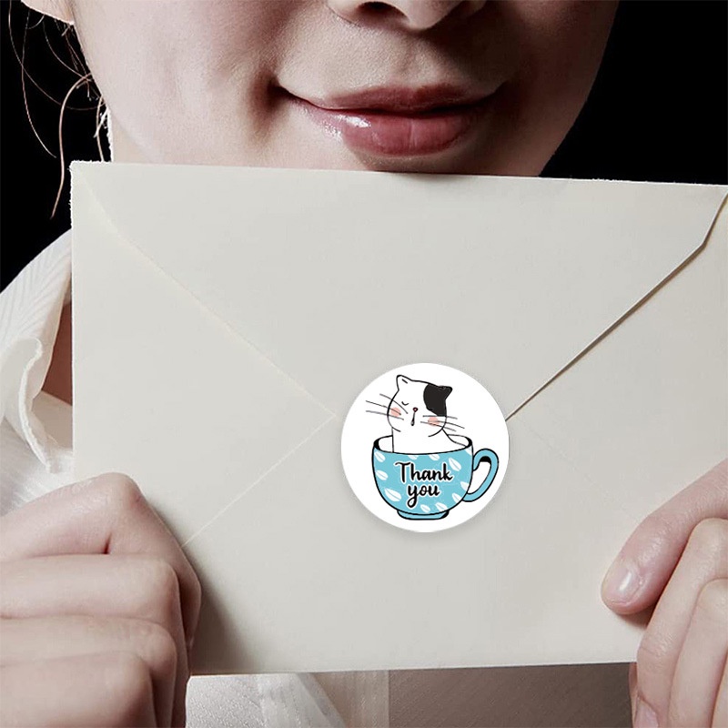 Cuộn 500 miếng dán hoạt hình ngộ nghĩnh, tem dán sticker thank you gói hàng, quà tặng