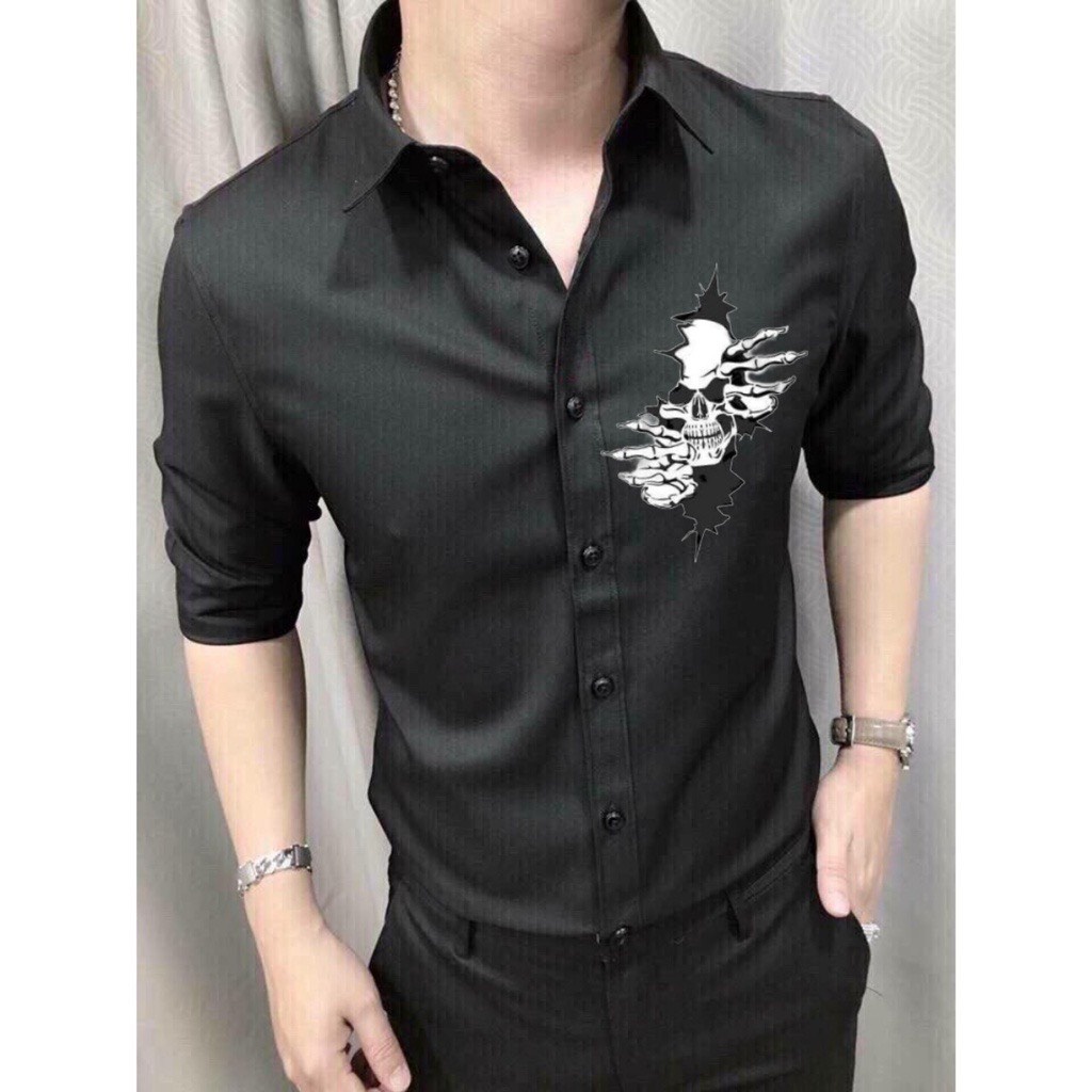 ÁO SƠ MI NAM DÀI TAY HỌA TIẾT ĐẦU LÂU XÉ CHẤT LỤA MỀM MẠI, THẤM HÚT MỒ HÔI ( BIGSIZE M-6XL )