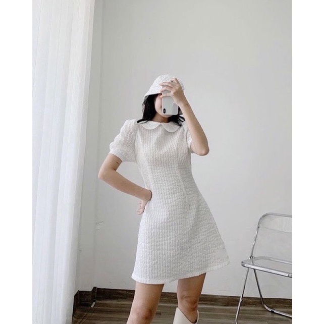 Váy Đầm Nữ Cổ Sen Gấm Xốp Size S M -Halinh Shop-Váy Nữ Hàn Quốc 2 Màu Đen Trắng