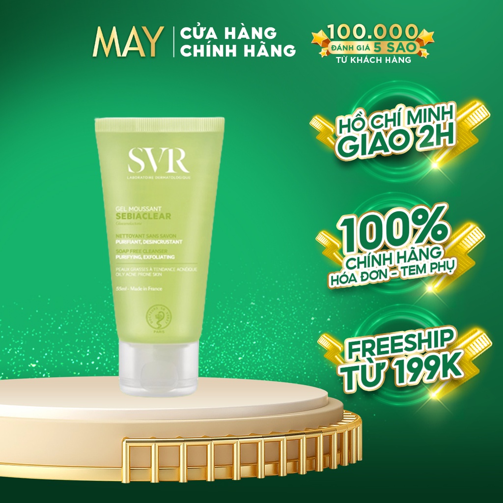 Sữa rửa mặt giảm mụn, kiềm dầu, làm sạch và loại bỏ tế bào chết SVR SEBIACLEAR Gel Moussant 55ml