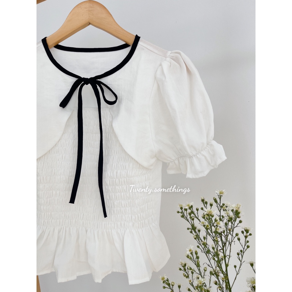 Áo Trắng Tay Bo Chun Kiểu Khoác Giả Tay Phồng