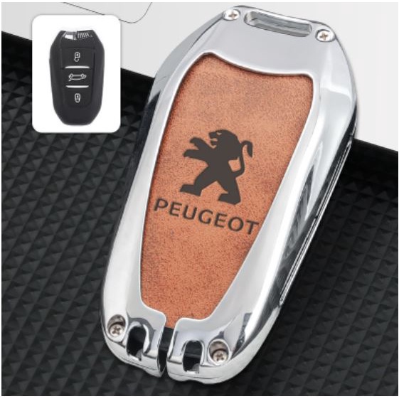 ỐP MÓC BẢO VỆ CHÌA KHÓA PEUGEOT 5008, 3008, 2008 (3 Nút Bấm) Hợp kim kết hợp da bò cao cấp