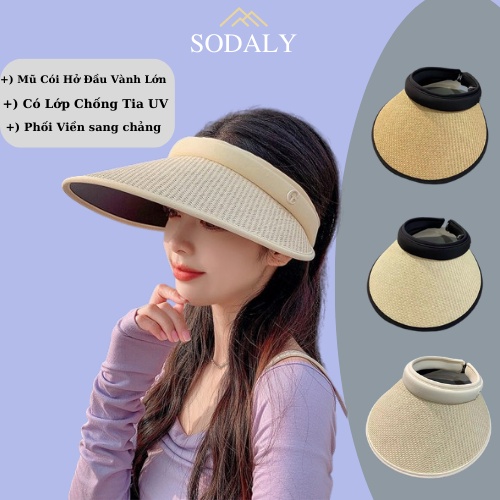 Mũ cói hở đầu vành lớn có lớp chống UV phối Viền siêu xinh