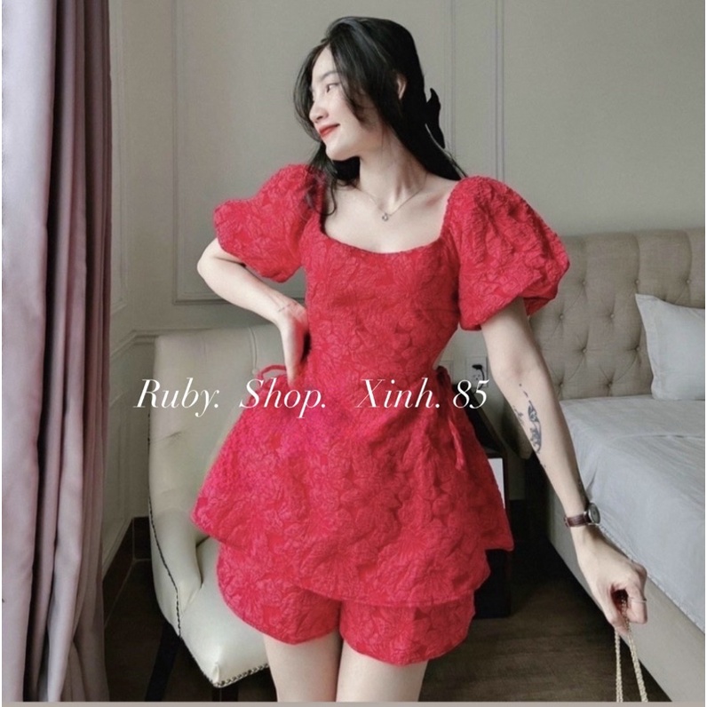 SÉT BỘ DỰ TIỆC GẤM HOA NỔI ÁO TAY PHÔNG FROM XOÈ KÈM QUẦN SHOT SỊN SÒ KÈM ẢNH THẬT CẬN CHẤT VẢI💯