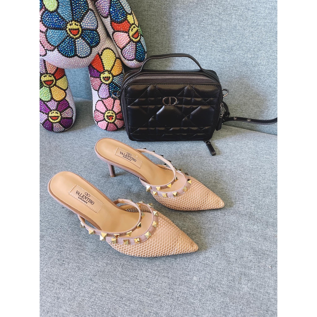 Giày cao gót Valentino lưới đinh cao cấp sz35