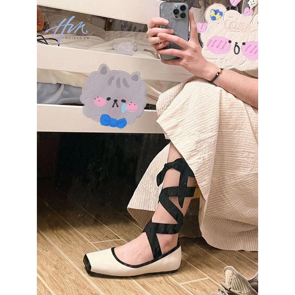 Giày Múa Ba Lê Đế Mềm Mũi Vuông Đan Dây Chéo Thời Trang Mùa Xuân 2023