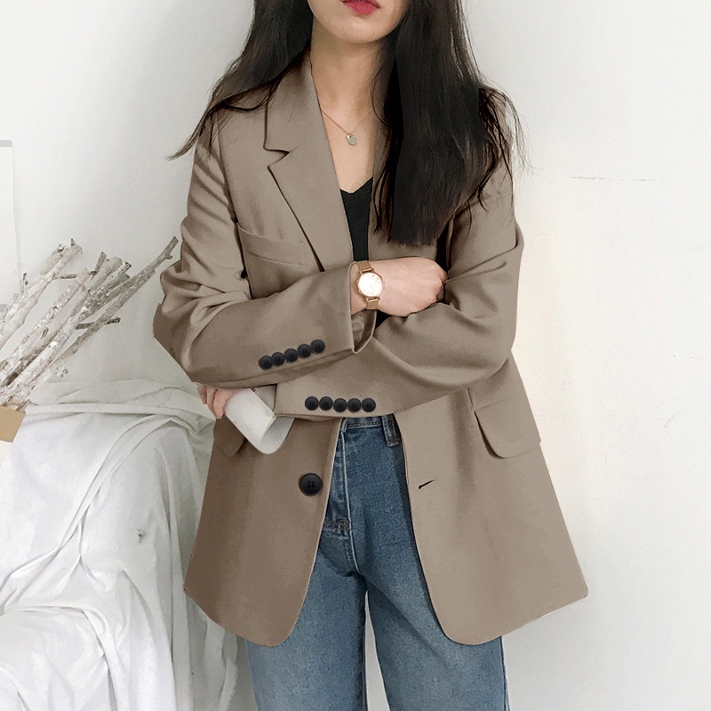 BIGSIZE Áo khoác blazer vest nữ tay dài có đệm vai phiên bản Hàn Quốc 2 lớp