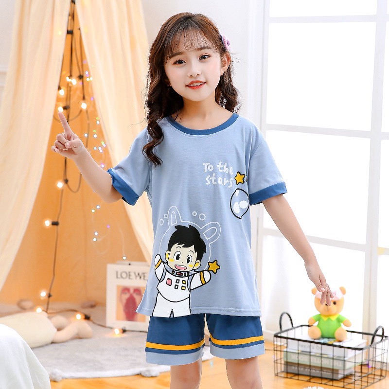 Bộ quần áo trẻ em mùa hè 14-46kg cho cả bé trai và bé gái mẫu Phi hành gia,chất cotton mềm mát, thấm hút mồ hôi