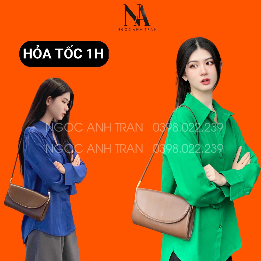 Áo sơ mi nữ dài tay MNG dư xịn chất liệu lụa bóng và linen 2 màu xanh lá,xanh côban phong cách trẻ trung cá tính