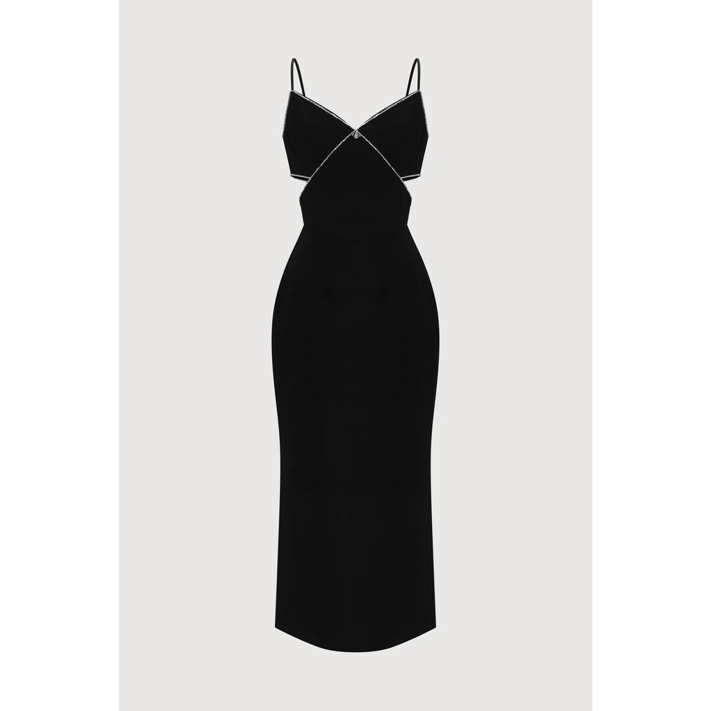 MAVEN - Váy đen ôm hai dây cut out đính kết Blanko Dress