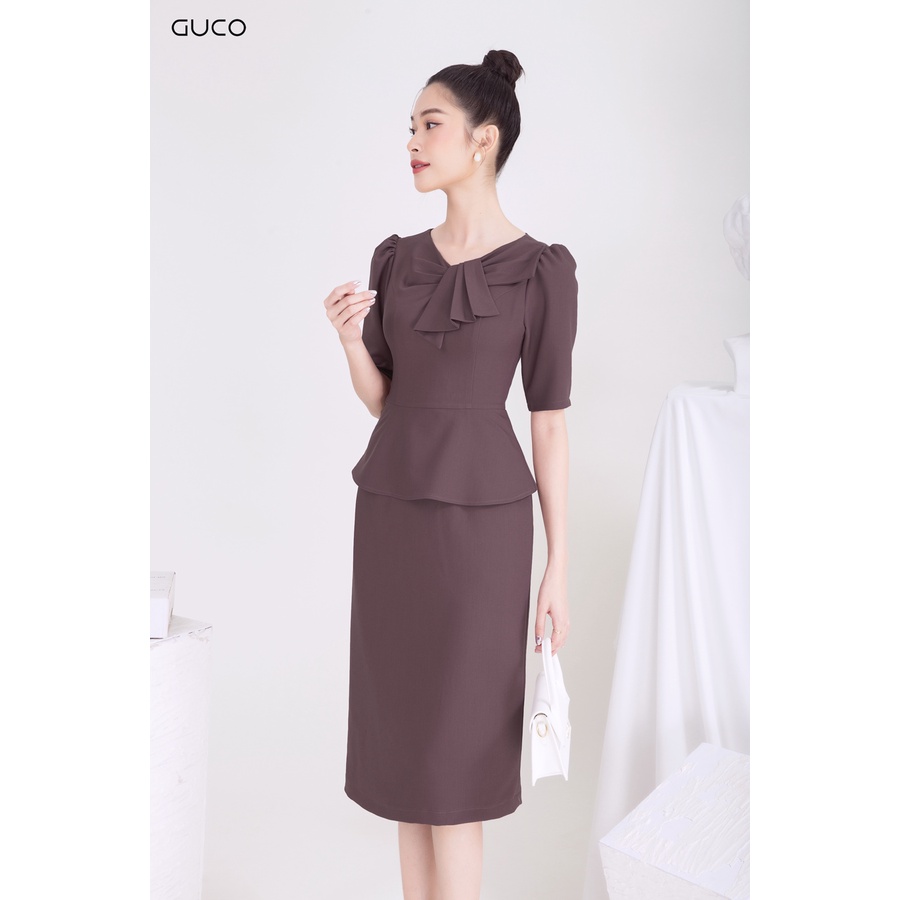 Đầm peplum cổ xếp ly nơ 3955 GUCO Ruốc