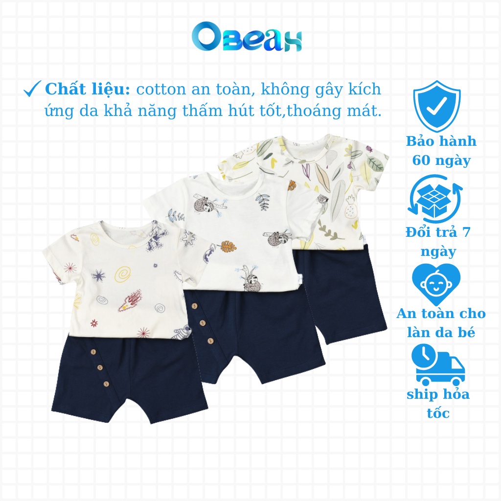 set quần áo cho bé OBEAH in hình ngộ nghĩnh quần được phối cúc dừa nổi bật