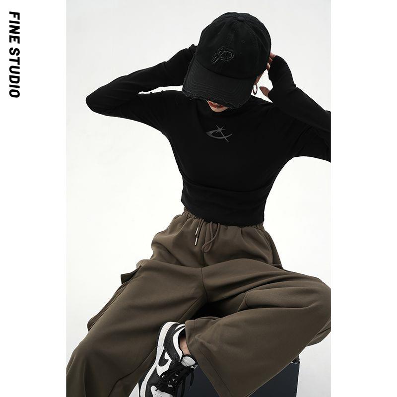 Áo Thun Tay Dài Cổ Cao Dáng Ôm In Họa Tiết Thời Trang Thu Đông Cho Nữ